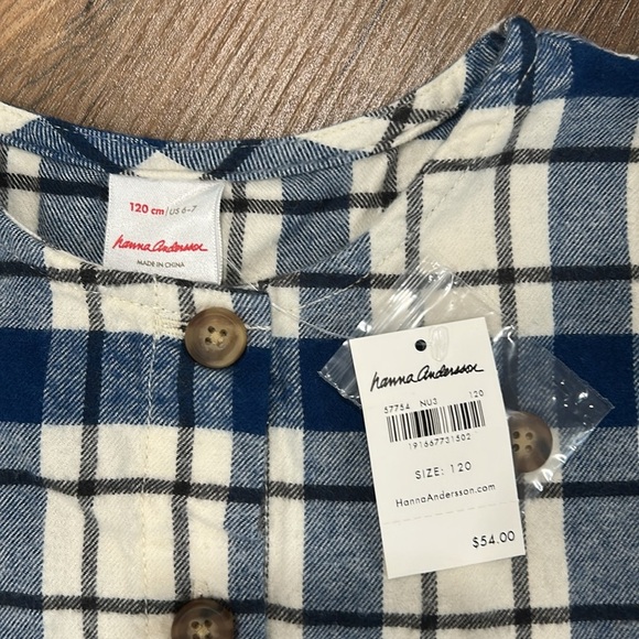 Hanna Anderson 100% cotton Flannel style plaid Dress blue/blk size 120cm/us 6-7 - Picture 2 of 12